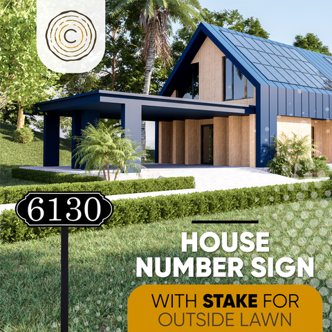 Designer Side Arch House Number Sign for Yard, Personalized Address Plaque with Stakes for Outside Lawn