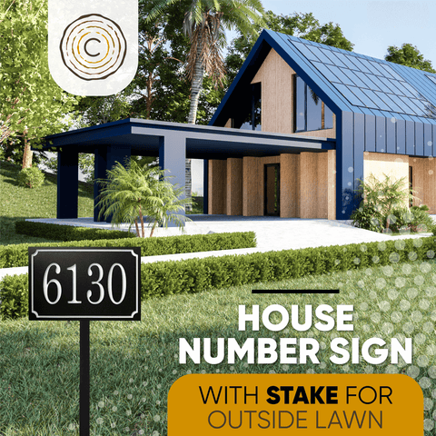 Designer Rectangle House Number Sign for Yard, Personalized Address Plaque with Stakes for Outside Lawn