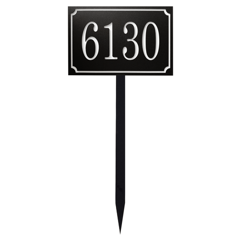 Designer Rectangle House Number Sign for Yard, Personalized Address Plaque with Stakes for Outside Lawn