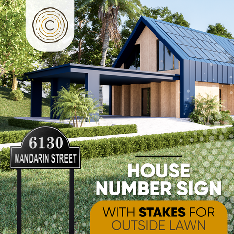 Two line Arch House Number and Street Name Sign for Yard, Personalized Address Plaque with Stakes for Outside Lawn