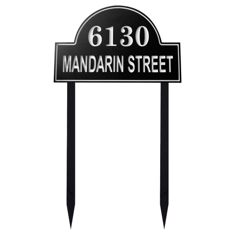 Two line Arch House Number and Street Name Sign for Yard, Personalized Address Plaque with Stakes for Outside Lawn