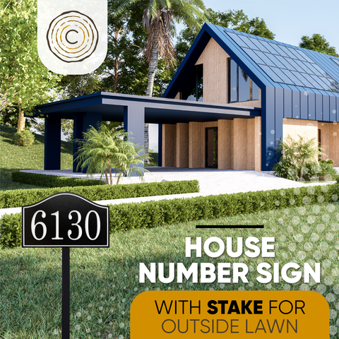 One Line Wave House Number Sign for Yard, Personalized Address Plaque with Stakes for Outside Lawn