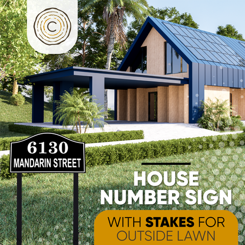 Wave Two Line House Number Sign for Yard, Personalized Address Plaque with Stakes for Outside Lawn