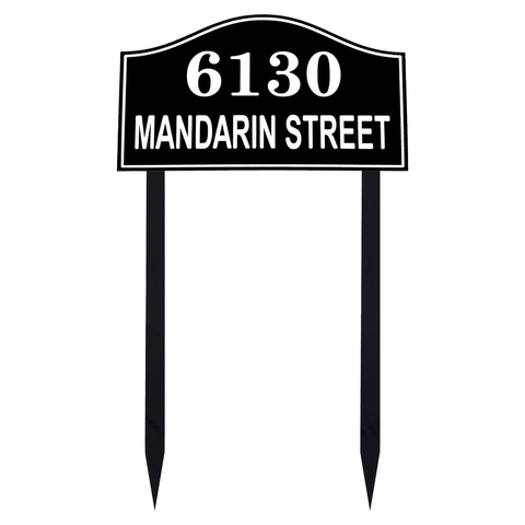 Wave Two Line House Number Sign for Yard, Personalized Address Plaque with Stakes for Outside Lawn
